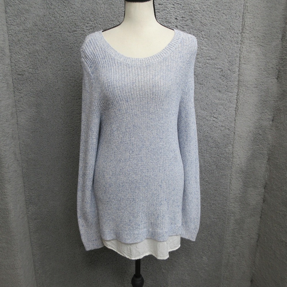 Talbots‎ Layered Hem Sweater Womens M Blue Knit Coastal Grandmother Smart Casual